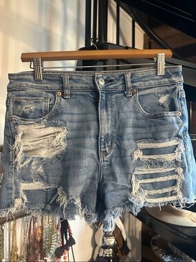 American Eagle Outfitters Light Blue Distressed Denim Shorts
